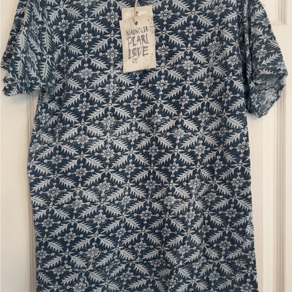 SOLD OUT- NWT Magnolia Pearl Rare- Floral Blue Block Print Tee one size- RARE